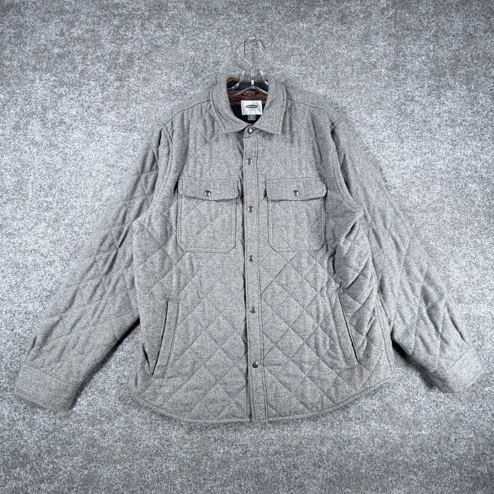 Old Navy Quilted Shirt Jacket Men 2XL Heathered Gray Pointed Collar Snap Front